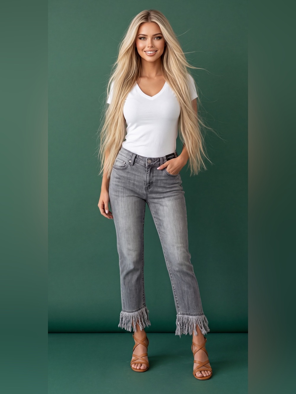 Liverpool Gray Frayed Hem Crop Jeans